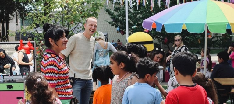 Vrolijke mensen op zomerfeest azc Maastricht