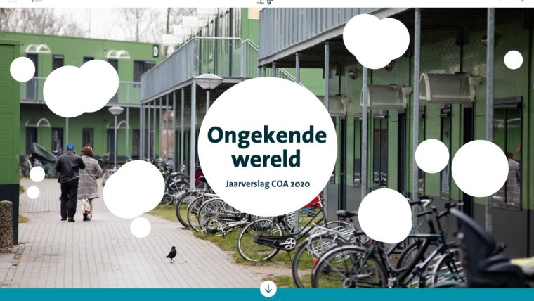 De cover van het jaarverslag 2020 van het COA. Titel is 'Ongekende wereld'.