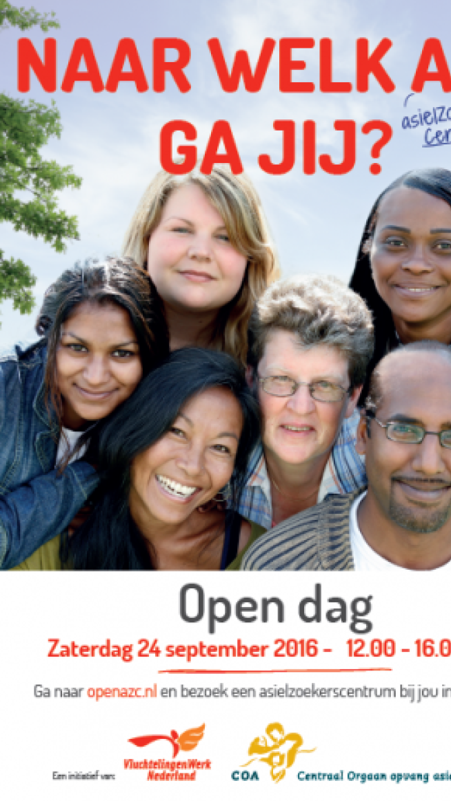 poster open dag met poserende groep mensen