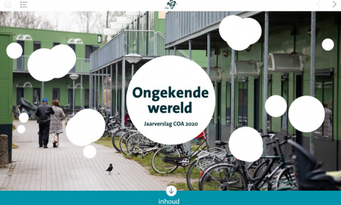 De cover van het jaarverslag 2020 van het COA. Titel is 'Ongekende wereld'.